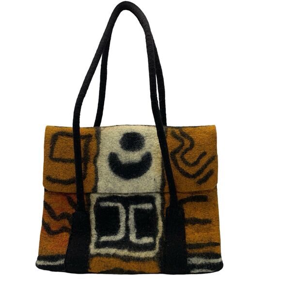 Handmade Felt Wool Boho Bag Purse Southwestern Double Strap By Tumar RARE - Picture 2 of 9